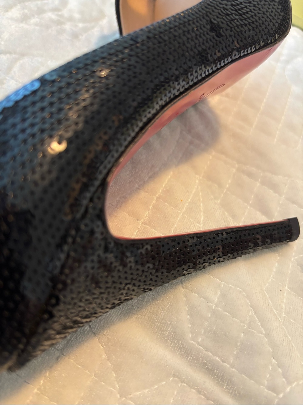 Vintage Christian Louboutin Black Sequin Peep-Toe Stiletto Pumps - Picture 2 of 8